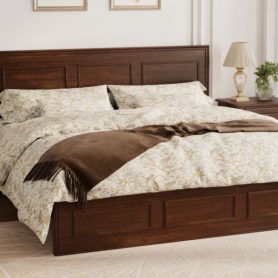 Pine Wood Queen Size Bed with Adjustable Height Headboard