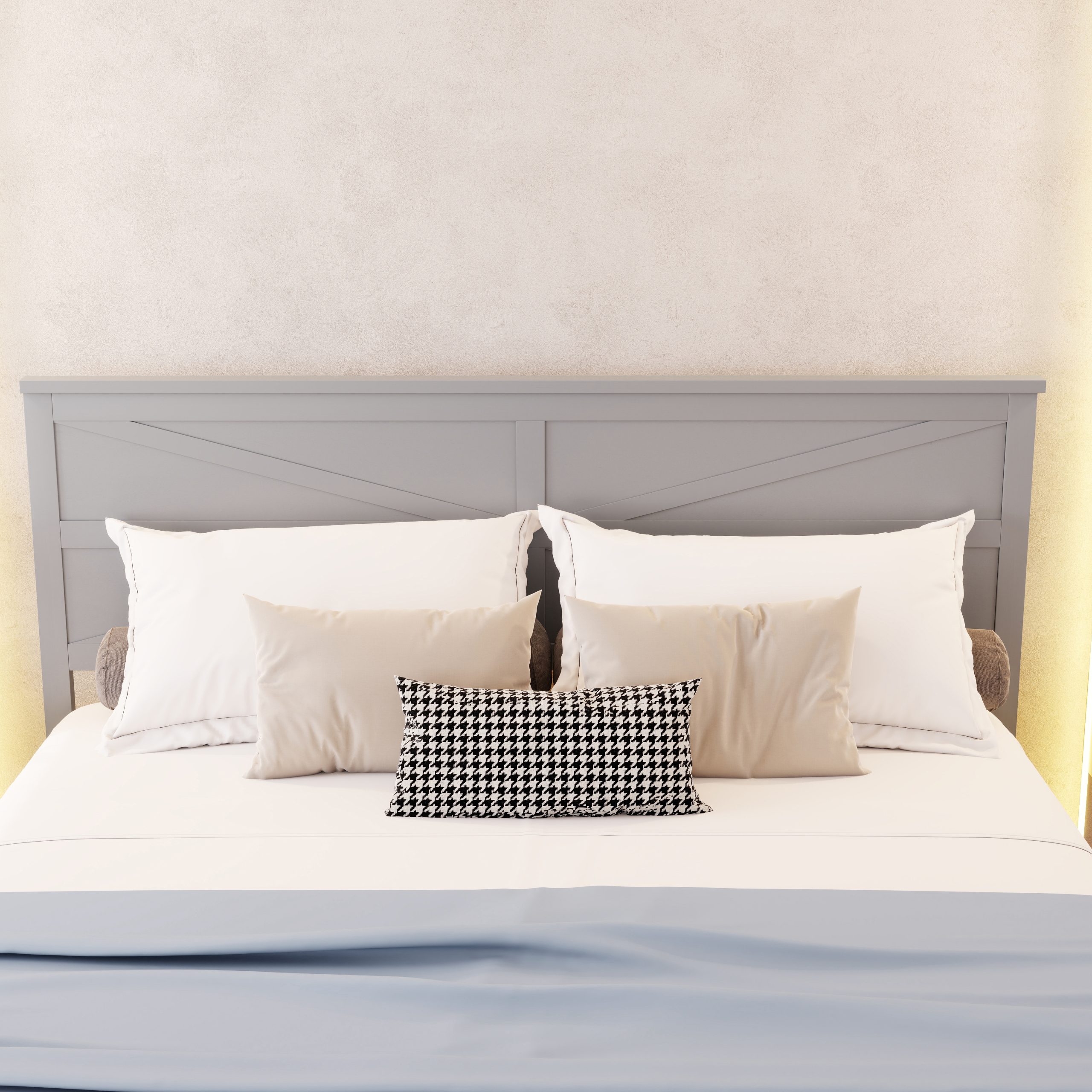 Farmhouse Style King Size Bed with Barn Door Designed Headboard and Footboard