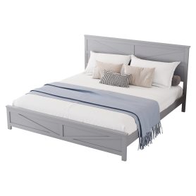 Farmhouse Style King Size Bed with Barn Door Designed Headboard and Footboard