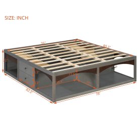 King Bed Frame With Storage Drawers, No Headboard Platform Bed