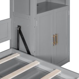 Full Size Murphy Bed With Storage Cabinets, Desk And Glass-door Hutch, USB & Power Outlet, LED Lighted Shelves