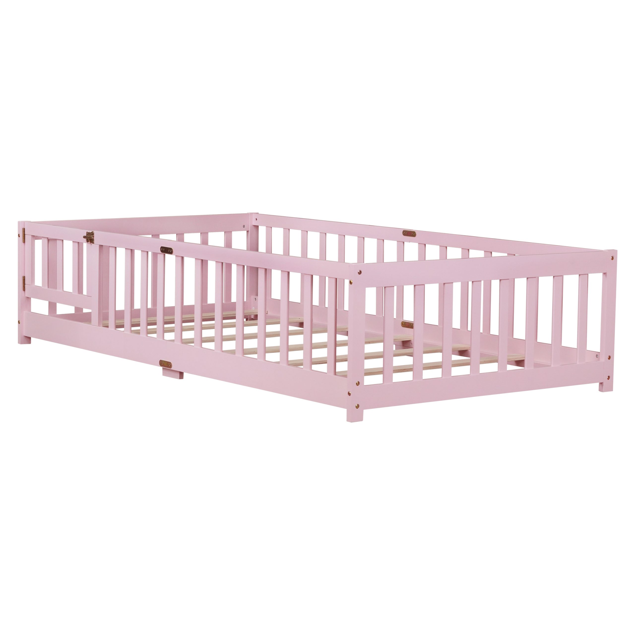Twin Size Floor Bed with Fence with Door