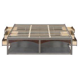 King Bed Frame With Storage Drawers, No Headboard Platform Bed