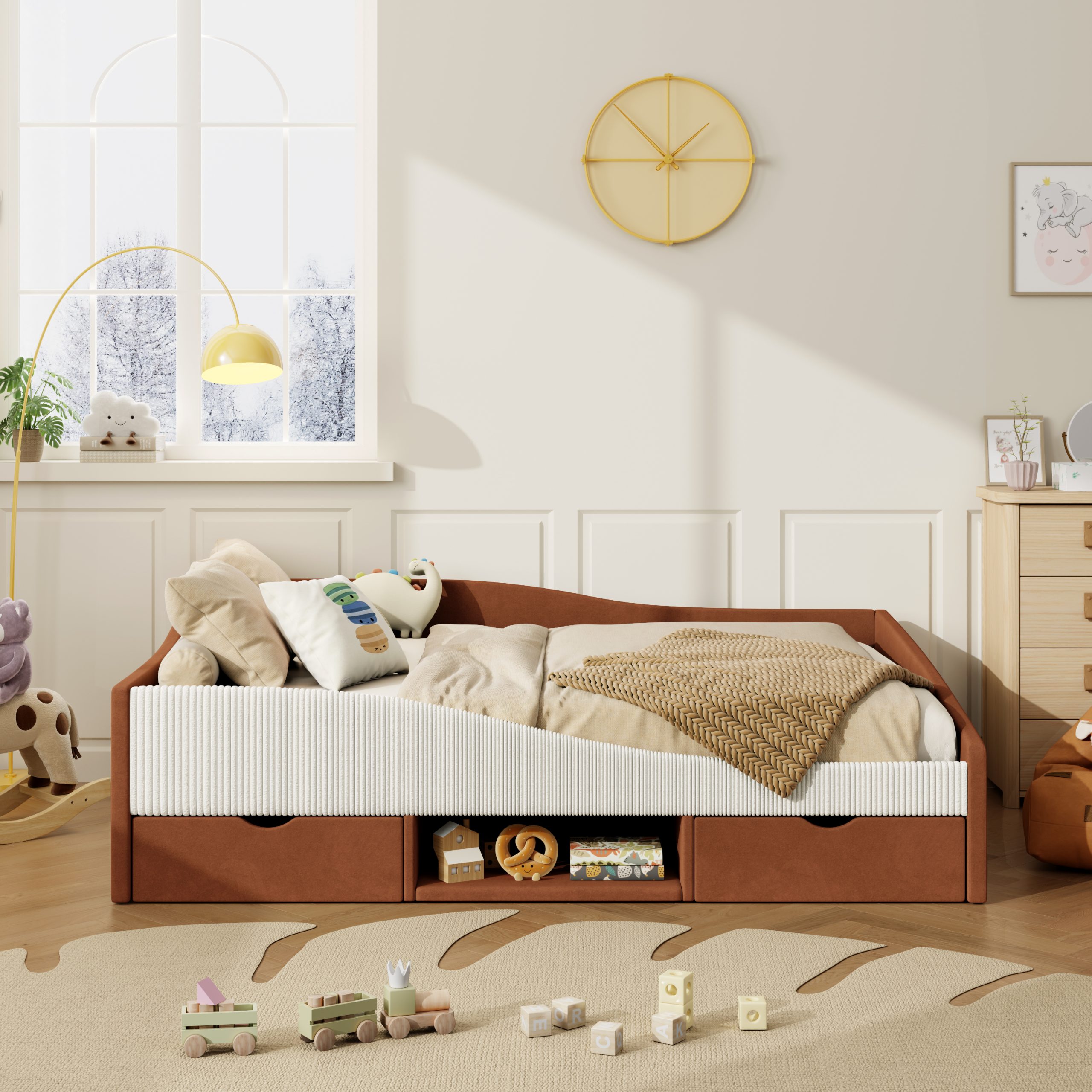 Full Upholstered Daybed Frame With 2 Storage Drawers