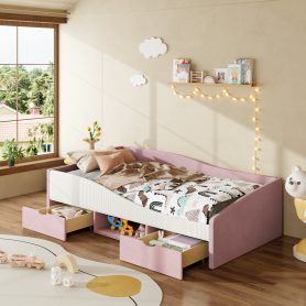 Twin Upholstered Daybed Frame With 2 Storage Drawers