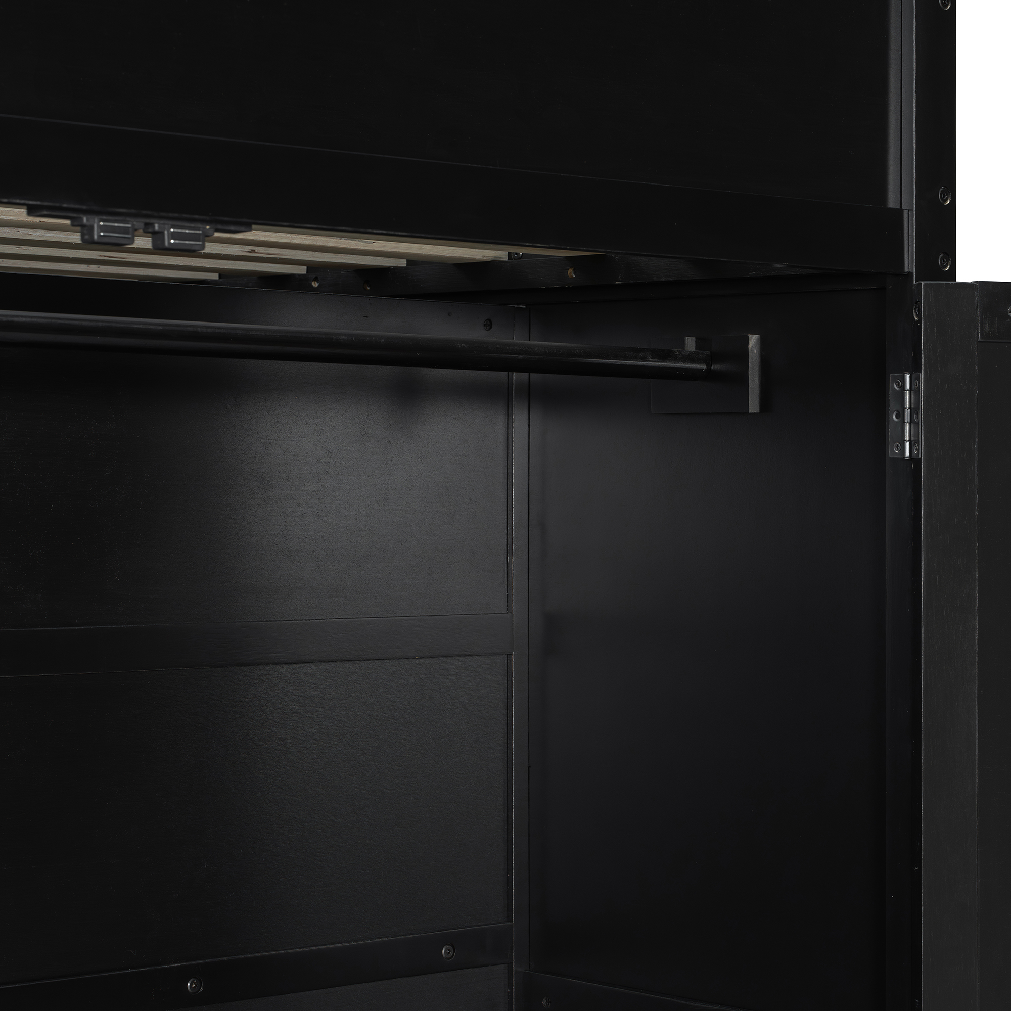 Wood Full Size Loft Bed with Desk, Multi-Storage Shelves and RGB Light