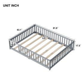 Rubber Wood Queen Size Floor Bed with Fence without Door