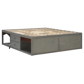 King Bed Frame With Storage Drawers, No Headboard Platform Bed