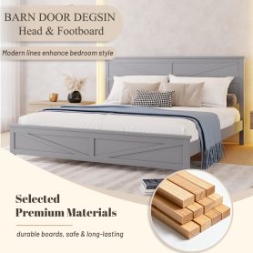 Farmhouse Style King Size Bed with Barn Door Designed Headboard and Footboard
