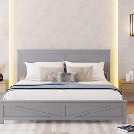 Farmhouse Style King Size Bed with Barn Door Designed Headboard and Footboard
