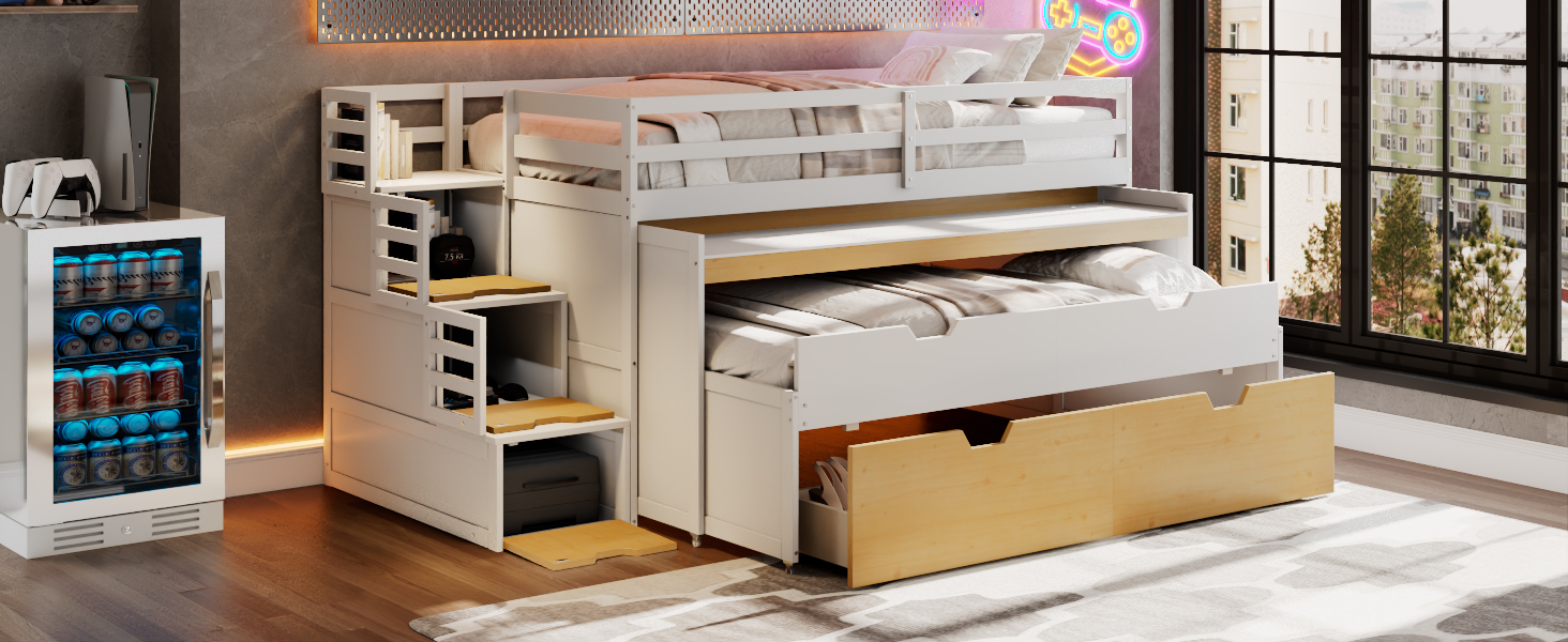 Twin XL Loft Bed with Pull-Out Desk and Twin Trundle