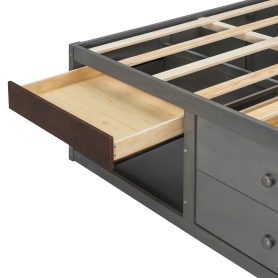 King Bed Frame With Storage Drawers, No Headboard Platform Bed