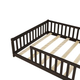 Rubber Wood Full Size Floor Bed with Fence without Door