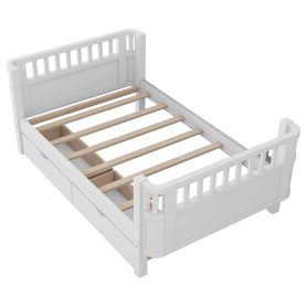 Wood Low Profile Twin Bed with Rails and Drawers
