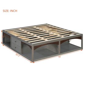 King Bed Frame With Storage Drawers, No Headboard Platform Bed