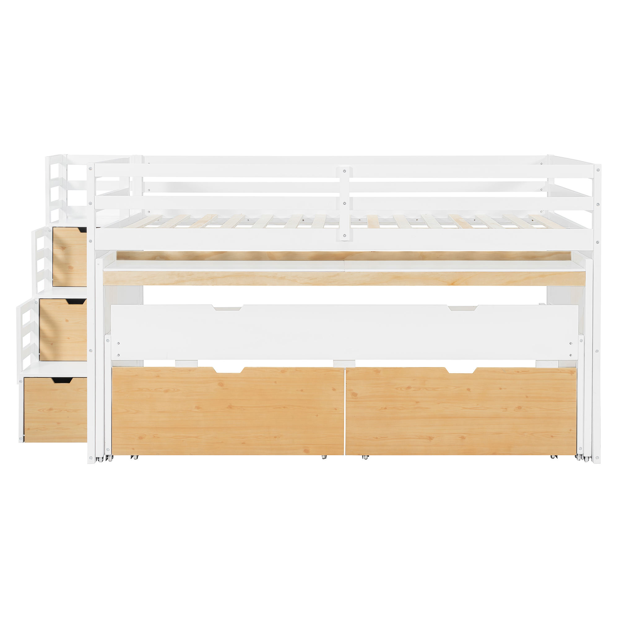 Full XL Loft Bed with Pull-Out Desk and Twin Trundle