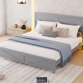 Farmhouse Style King Size Bed with Barn Door Designed Headboard and Footboard