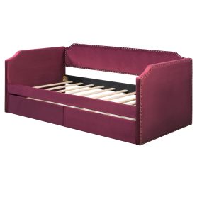 Twin Size Velvet Upholstered Daybed with 2 Drawers