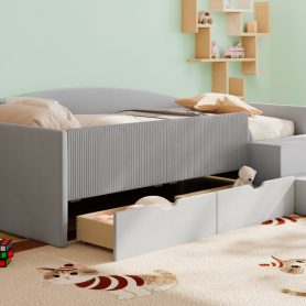 Twin Size Upholstered Daybed Frame With 2 Storage Drawers