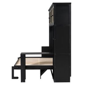 Full Murphy Bed With Desk And Rattan Cabinets