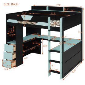 Full Size Wooden Gaming Loft Bed with U-Shaped Desk, Smart RGB LED Lights and USB Ports