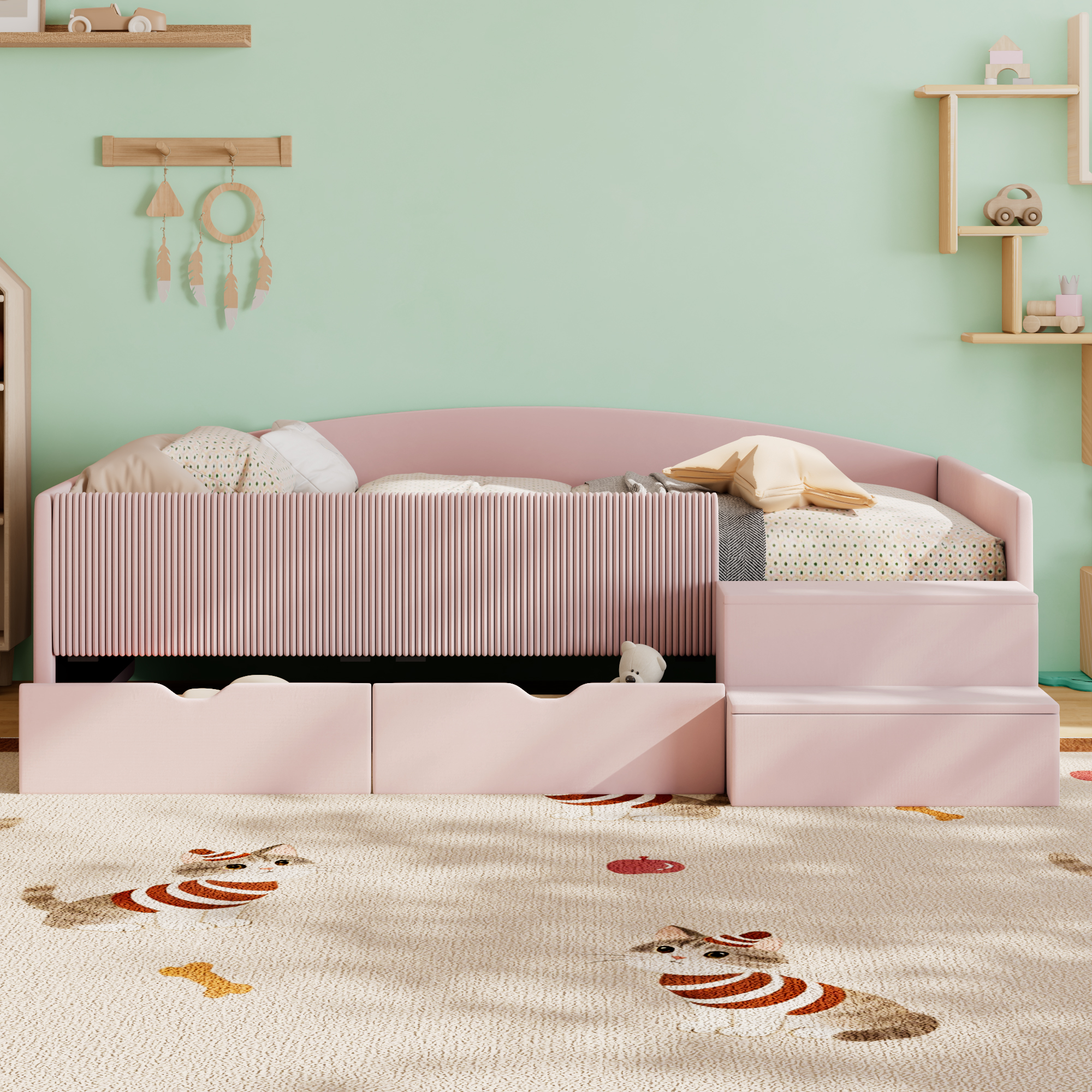 Twin Size Upholstered Daybed Frame With 2 Storage Drawers