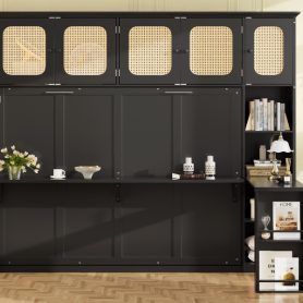 Full Murphy Bed With Desk And Rattan Cabinets