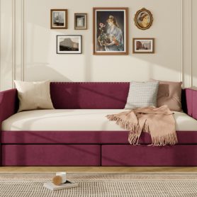Twin Size Velvet Upholstered Daybed with 2 Drawers