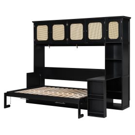 Full Murphy Bed With Desk And Rattan Cabinets
