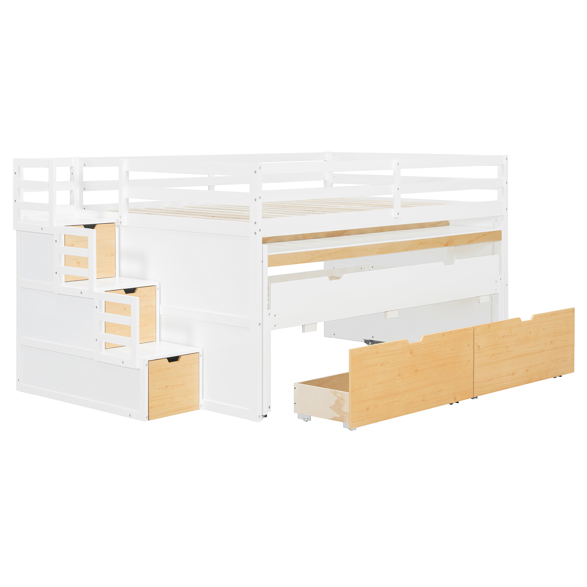 Full XL Loft Bed with Pull-Out Desk and Twin Trundle