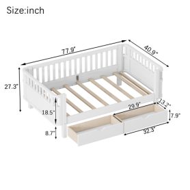 Wood Low Profile Twin Bed with Rails and Drawers