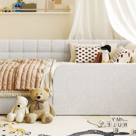 Full Size Boucl Fabric Daybed Frame With Storage Drawer