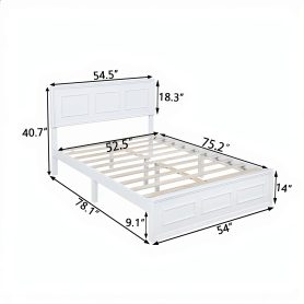 Pine Wood Full Size Bed with Adjustable Height Headboard