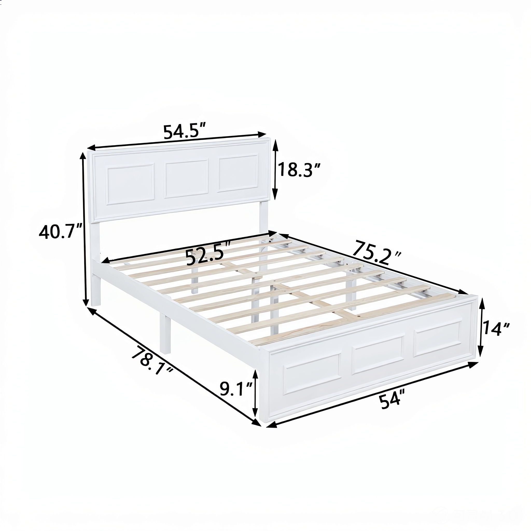 Pine Wood Full Size Bed with Adjustable Height Headboard