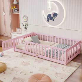 Twin Size Floor Bed with Fence with Door