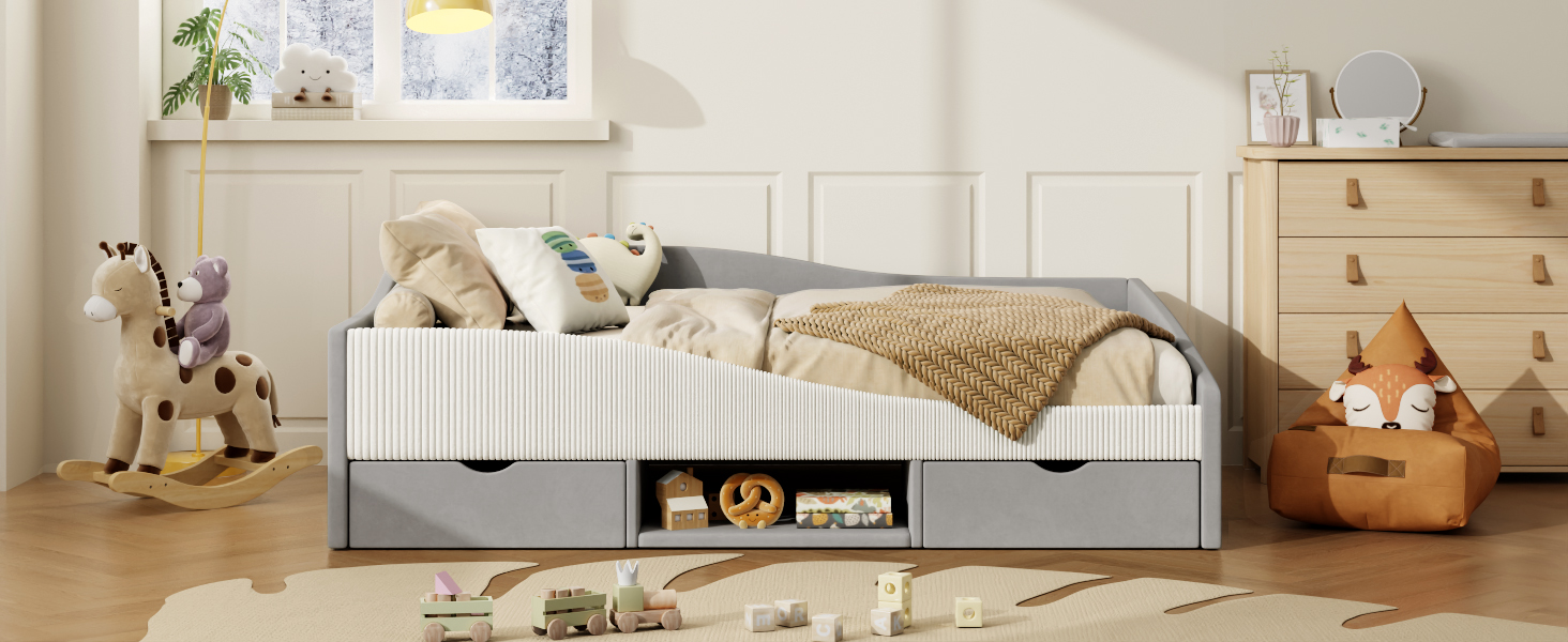 Full Upholstered Daybed Frame With 2 Storage Drawers