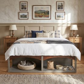 King Bed Frame With Storage Drawers, No Headboard Platform Bed
