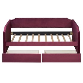Twin Size Velvet Upholstered Daybed with 2 Drawers
