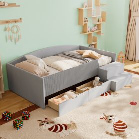 Twin Size Upholstered Daybed Frame With 2 Storage Drawers