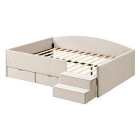 Full Size Upholstered Daybed Frame with 2 Storage Drawers