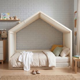 Twin Size Canopy Bed with Upholstered Velvet Side Panels
