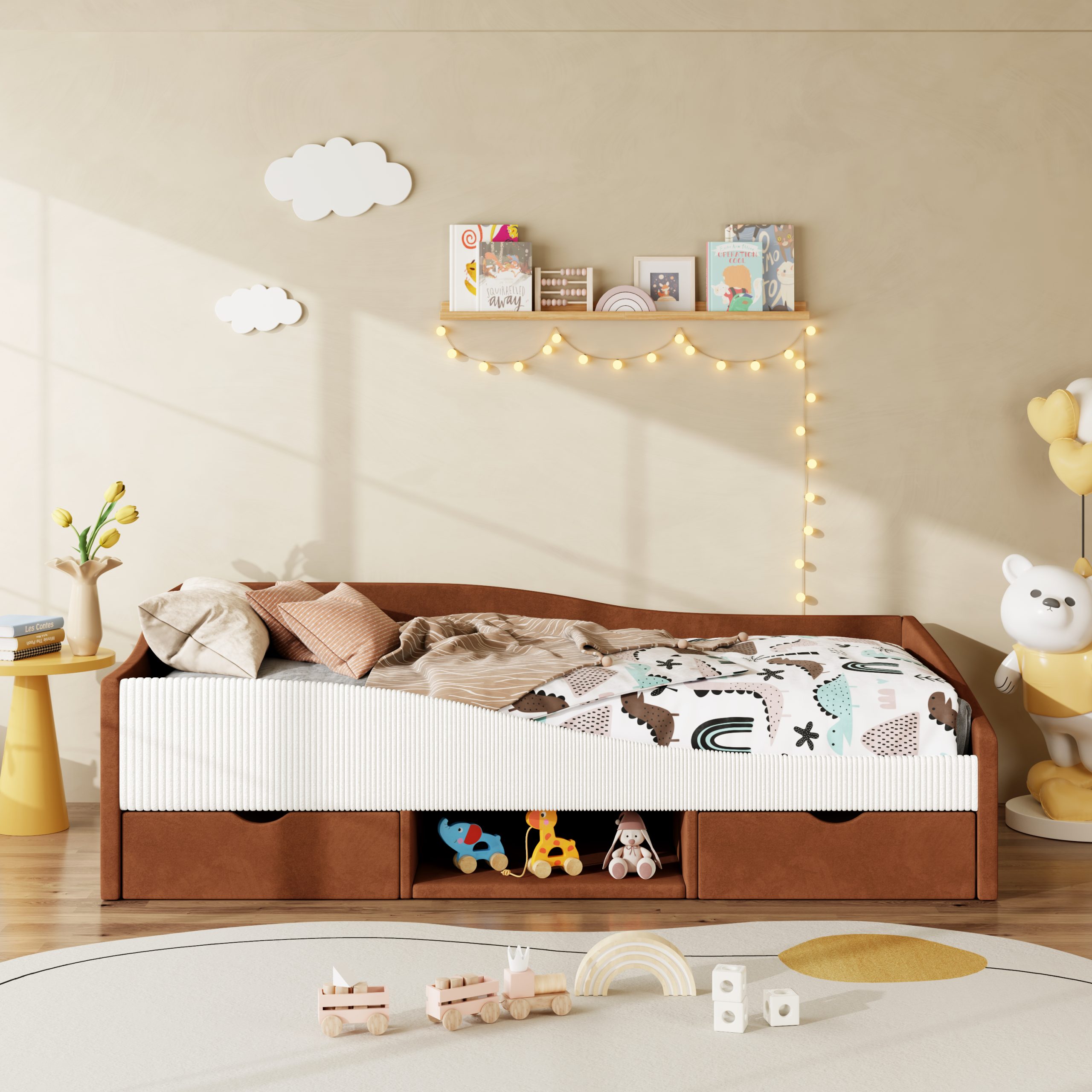 Twin Upholstered Daybed Frame With 2 Storage Drawers