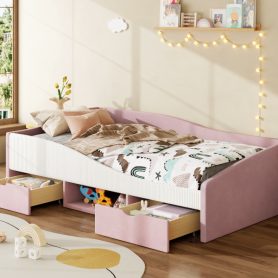 Twin Upholstered Daybed Frame With 2 Storage Drawers