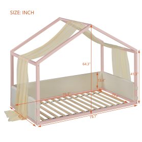 Twin Size Canopy Bed With Breathable Gauze Canopy