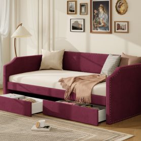 Twin Size Velvet Upholstered Daybed with 2 Drawers