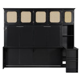 Full Murphy Bed With Desk And Rattan Cabinets
