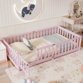 Twin Size Floor Bed with Fence with Door