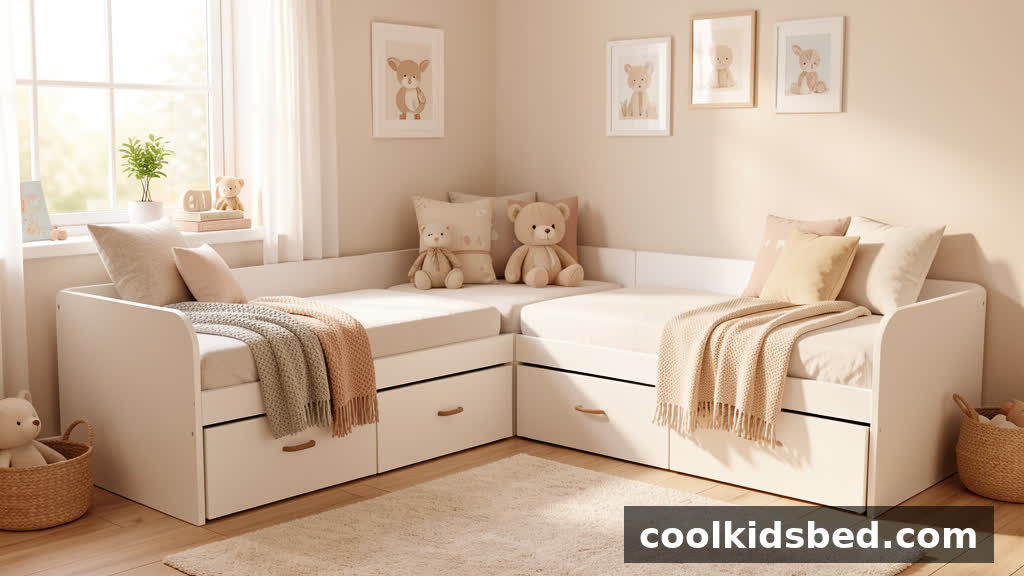 L-shaped daybed for kids corner room with storage