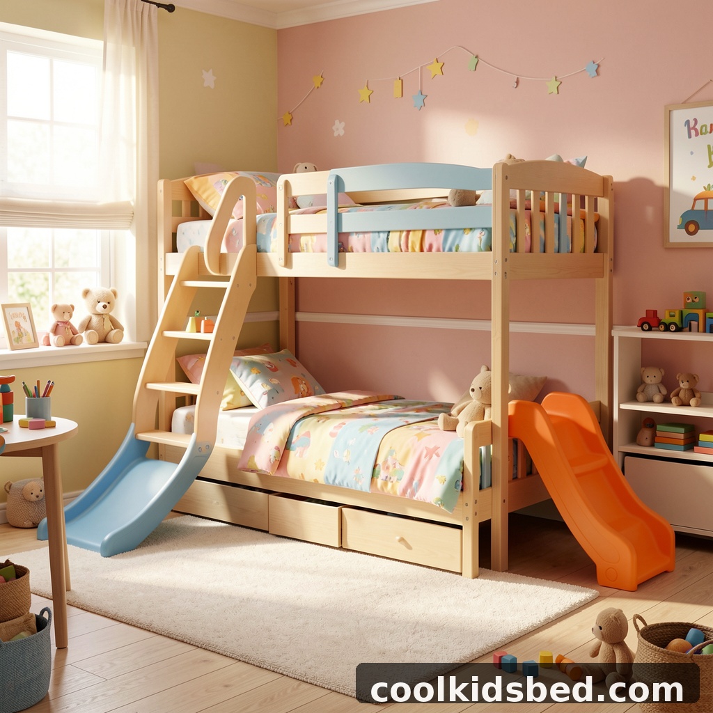 Twin over twin bunk bed with slide for kids bedroom