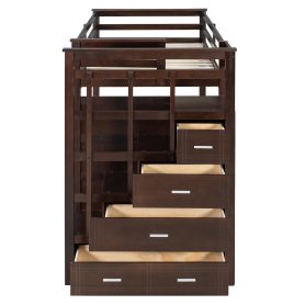 Twin Over Twin Bunk Bed with 2 Drawers and Staircase